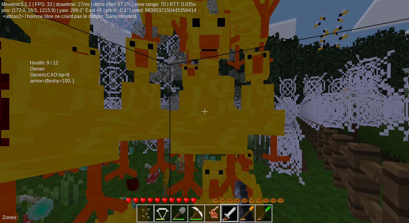 Attaque de monstres dans Minetest