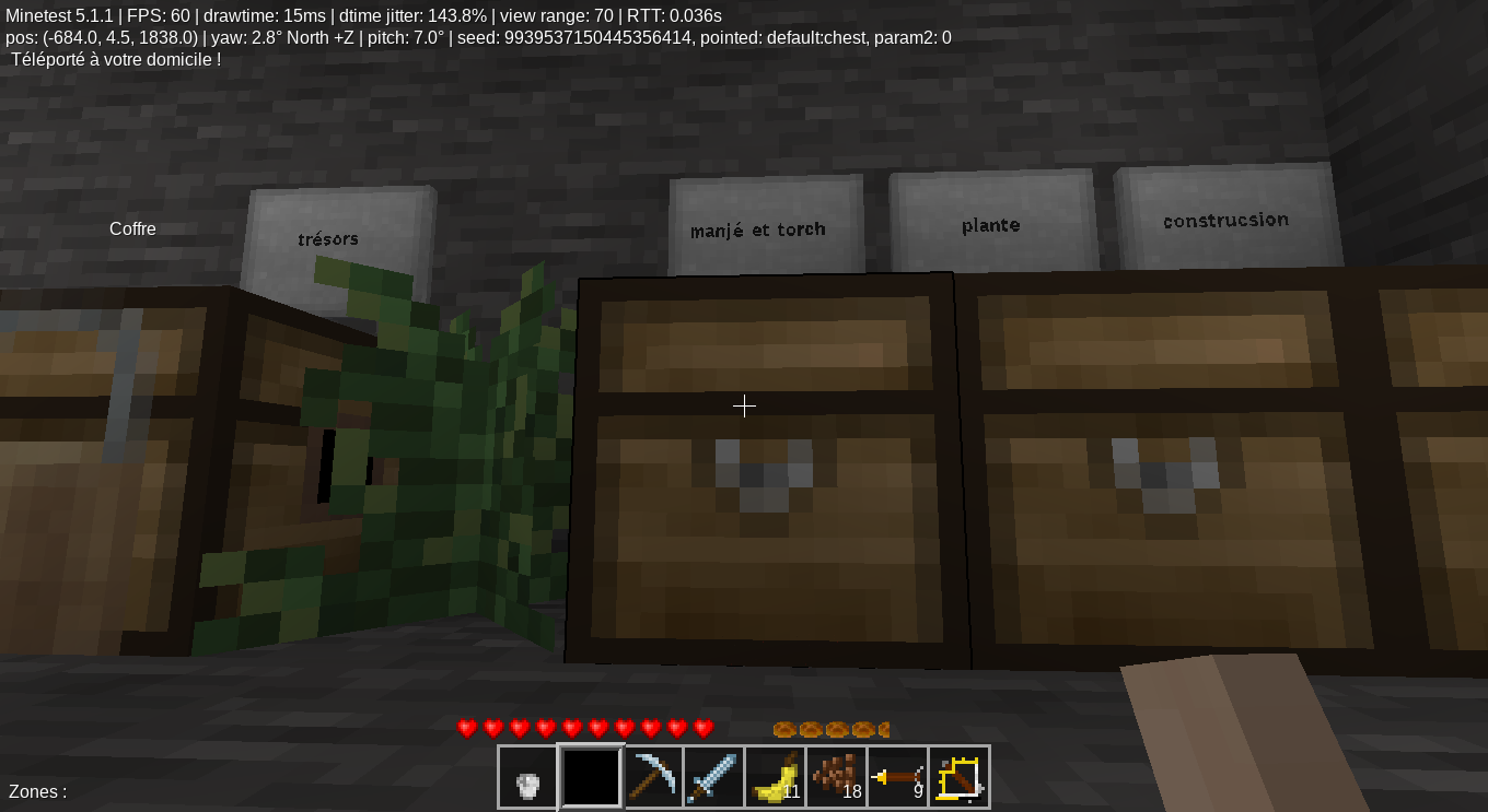 Sacs et coffres Minetest / Minecraft
